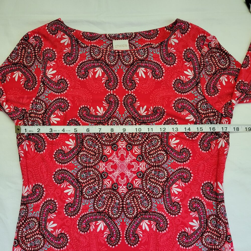 Chico's Paisley Medallion Print 3/4 Sleeve Stretch Shift Dress Womens 4 Sz 0 - Picture 5 of 10